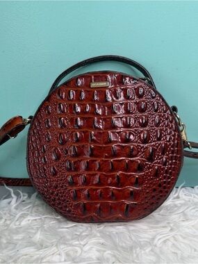 Brahmin Lane Croc Embossed Pecan Leather Circle Bag